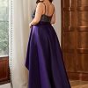 Women's Sleeveless Sequin V-Neck High-Low Satin A-line Summer Plus Size Wedding Guest Dress Formal Gowns 0667-DA