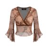 Knit V-Neck Graphic Middle Sleeve Crop Top