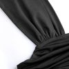 Solid Ruched U-Neckline Ruffle Maxi Dress