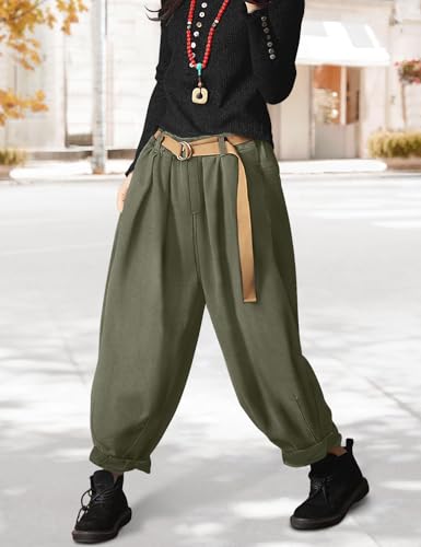 Baggy Cropped Pants for Women Casual Loose Elastic Waist Denim Trousers with Pockets PDJ