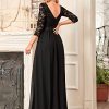 Women's Bridesmaid Dresses 3/4 Sleeve Empire Waist Maxi Mother of The Bride Dresses 07412