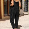 Women Cotton Overalls Casual Loose Adjustable Straps Bib Pants Tulip Hem Baggy Jumpsuits with Pockets PZJ