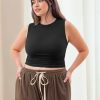 Plus Size Tops for Women Sleeveless Ruched Crew Neck Crop Tank Top Summer Casual Outfits