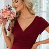 Women's Formal Dress Ruched Waist V Neck A Line Bridesmiad Dress with Sleeves 01730