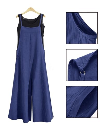 Women Casual Loose Long Bib Pants Wide Leg Jumpsuits Baggy Cotton Rompers Overalls with Pockets PZZTYP2