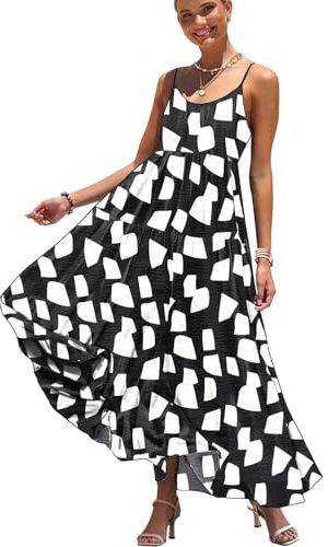 Summer Bohemian Floral Dresses for Women Spaghetti Straps Maxi Dress Casual Flowy Dresses with Pockets ES0