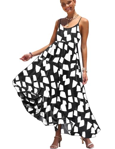 Summer Bohemian Floral Dresses for Women Spaghetti Straps Maxi Dress Casual Flowy Dresses with Pockets ES0