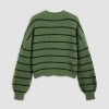 Women’s Cropped Striped Sweater Long Sleeve Crew Neck Trendy Pullover Tops