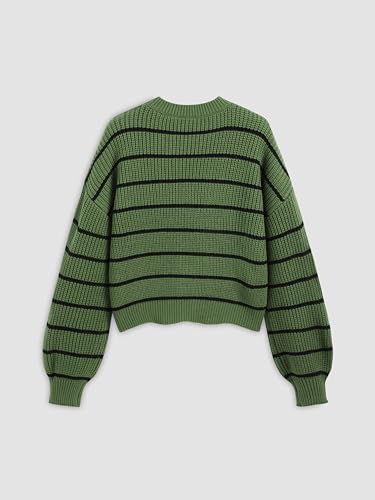 Women’s Cropped Striped Sweater Long Sleeve Crew Neck Trendy Pullover Tops
