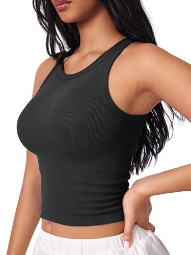 Womens Cotton Tank Tops Sleeveless Ribbed Basic Shirt Summer Crew Neck Racerback Shirts