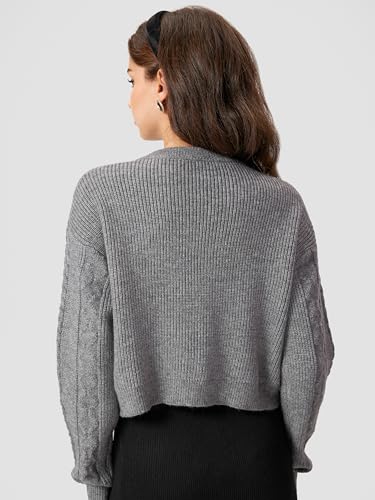 Cardigan Sweater for Women Round Neck Buckle Sweater Knitted Crop Top Long Sleeve Open Front Outerwear