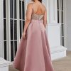Women's Elegant V Neck Sleeveless High Low A Line Sequin Satin Plus Size Cocktail Formal Dresses