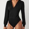 Long Sleeve Body Suits Womens V Neck Bodysuits Ruched Pleated Corset Bodysuit Leotard Trendy