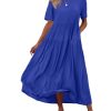 Women Casual Loose Bohemian Floral Dress with Pockets Short Sleeve Long Maxi Summer Beach Swing Dresses M EJF Solid P Royal Blue