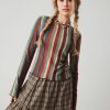 Striped Long Sleeve Shirts for Women Bell Sleeve Tops Crew Neck Color Block Trendy Casual Tops