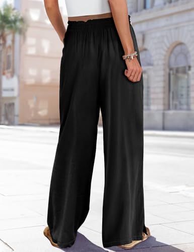 Women Summer Boho Palazzo Pants High Waist Wide Leg Floral Casual Cotton Lounge Trousers with Pockets PP0