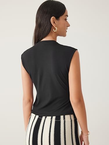 Summer Tank Tops for Women Twist Crew Neck Ruched Crop Top Sleeveless Slim Fit Trendy Tee Business Casual
