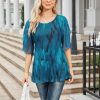 Women's Tops 3/4 Sleeve Blouses Dressy Casual Double Layers Mesh Tunic Shirts