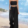 Women Summer Boho Palazzo Pants High Waist Wide Leg Floral Casual Cotton Lounge Trousers with Pockets PP0