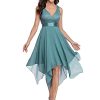 Women's Sexy V Neck Empire Waist Sleeveless Lace Chiffon Hi-Lo Cocktail Dress 00207-PH