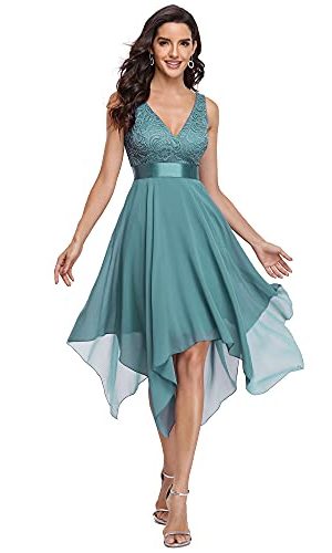 Women's Sexy V Neck Empire Waist Sleeveless Lace Chiffon Hi-Lo Cocktail Dress 00207-PH