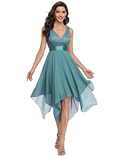Women's Sexy V Neck Empire Waist Sleeveless Lace Chiffon Hi-Lo Cocktail Dress 00207-PH