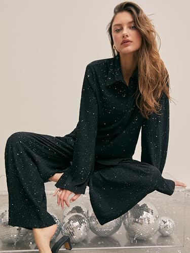 Glitter Pants for Women Wide Leg High Waist Sequin Pants Party Sparkle Night Out Pants
