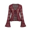 Womens Cardigans Hollow Out Crochet Bell Long Sleeve Tie Front Cover Ups Vacation Outfits