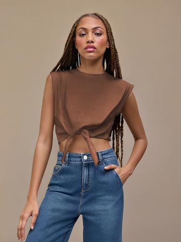 Crop Tops for Women Crew Neck T Shirts Short Sleeve Knotted Twist Front Loose Summer Basic Tee