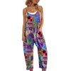 Women's Casual Floral Jumpsuits Spaghetti Straps Sleeveless Boho Summer Loose Harem Overalls Rompers with Pockets PZU