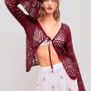 Womens Cardigans Hollow Out Crochet Bell Long Sleeve Tie Front Cover Ups Vacation Outfits