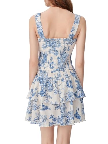 Womens Toile Print Tiered Ruffle Skirt Set Sleeveless
