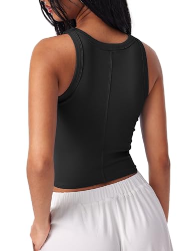 Womens Cotton Tank Tops Sleeveless Ribbed Basic Shirt Summer Crew Neck Racerback Shirts