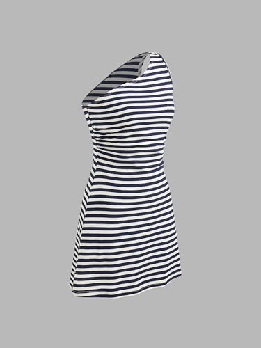 Women's Summer Striped Mini Dress Sleeveless Bodycon Dresses Asymmetrical Neck Casual Party Club Dress 2025