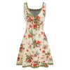 Summer Mini Dresses for Women Fruit Pattern Sweetheart Neck Sleeveless Sundress Knotted Tie A Line Sun Dresses