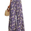 Women Summer Boho Palazzo Pants High Waist Wide Leg Floral Casual Cotton Lounge Trousers with Pockets PP0