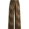 Denim Mid Waist Leopard Wide Leg Pants