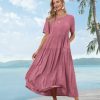 Women Casual Loose Bohemian Dress with Pockets Short Sleeve Long Maxi Summer Beach Swing Dresses