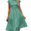 Women Summer Ruffle Cap Sleeve Casual Dress Smocked Bodice Maxi Dress with Pockets 2XL E05 W Pea Green