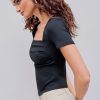 Going Out Tops Square Neck Ruched Short Sleeve Slim Fit Tee Shirt Basic Casual Tops for Women