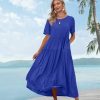 Women Casual Loose Bohemian Floral Dress with Pockets Short Sleeve Long Maxi Summer Beach Swing Dresses M EJF Solid P Royal Blue
