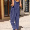 Women Cotton Overalls Casual Loose Adjustable Straps Bib Pants Tulip Hem Baggy Jumpsuits with Pockets PZJ