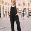 Women's Casual Overalls Summer Rompers Adjustable Spaghetti Straps V Neck Jumpsuits with Pockets PAU