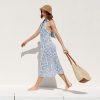 Santorini Beach Vacation V-Neck Halter Backless Floral Ruffle Midi Dress