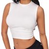 Crop Tops for Women Mimi Cuttrell Basic Sleeveless Ruched Going Out Summer Casual Ribbed Tank Top