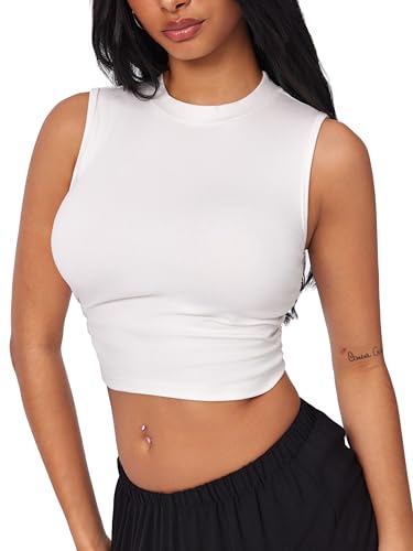 Crop Tops for Women Mimi Cuttrell Basic Sleeveless Ruched Going Out Summer Casual Ribbed Tank Top