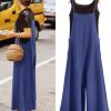 Women Casual Loose Long Bib Pants Wide Leg Jumpsuits Baggy Cotton Rompers Overalls with Pockets PZZTYP2