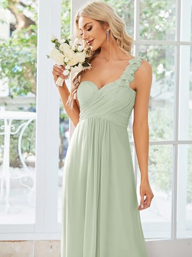 Women's Sexy Chiffon One Shoulder Sweetheart Floor Length Pleated Wedding Geust Summer Formal Dresses 09768