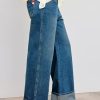 Women’s Baggy Jeans Straight Wide Leg High Waisted Fold Hem Denim Pants with Pockets