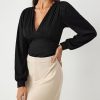 Long Sleeve Body Suits Womens V Neck Bodysuits Ruched Pleated Corset Bodysuit Leotard Trendy